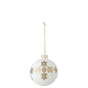 CHRISTMAS BAUBLE FLOWERS GLASS WHITE/GOLD