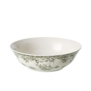 SERVING BOWL FLOWERS CERAMIC DARK GREEN/WHITE LARGE