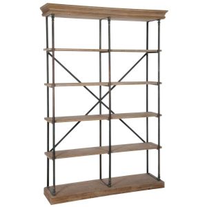 RACK CROSS 6 SHELVES METAL/WOOD NATURAL/BLACK