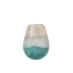 VASE GLASS TURQUOISE/GOLD SMALL