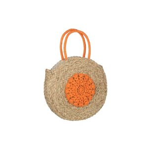 BEACH BAG ROUND FLOWER SEAGRASS NATURAL/ORANGE