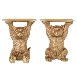 DECORATIVE TRAY TIGER + LEOPARD POLYRESIN GOLD ASSORTMENT OF 2