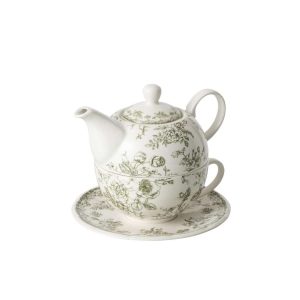 TEAPOT FLOWERS CERAMIC DARK GREEN/WHITE