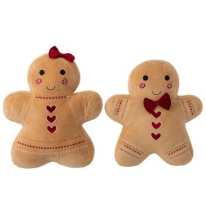 CUSHION GINGERBREAD POLYESTER CAMEL/CHRISTMAS RED ASSORTMENT OF 2