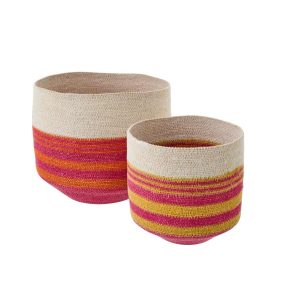 SET OF 2 BASKET STRIPED SEAGRASS MULTI