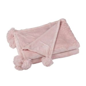 PLAID POMPOM POLESTER SOFT PINK