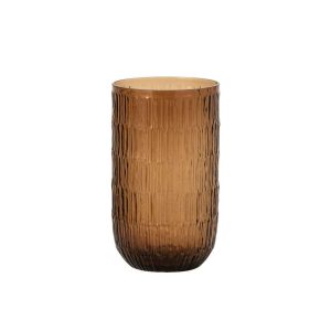 VASE RIBBED GLASS BROWN