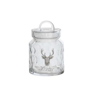 STORAGE JAR DEER GLASS WHITE/NATURAL