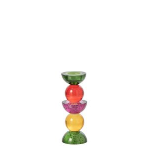 CANDLE HOLDER GLASS GREEN/PURPLE SMALL