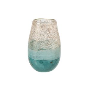 VASE GLASS TURQUOISE/GOLD LARGE