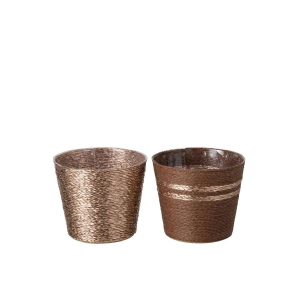 FLOWERPOT STRIPED PAPER DARK BROWN/CHAMPAGNE MEDIUM ASSORTMENT OF 2