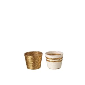 FLOWERPOT STRIPED PAPER WHITE/GOLD EXTRA SMALL ASSORTMENT OF 2