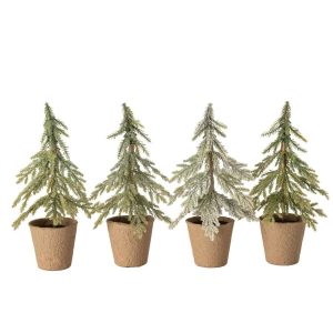 CHRISTMAS TREE POTTED POLYETHYLENE DARK GREEN/NATURAL ASSORTMENT OF 4