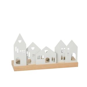 TEALIGHT HOLDER HOUSES IRON WHITE LARGE