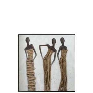 WALL DECORATION 3 AFRICAN WOMEN CANVAS/PAINT/ROPE MIX