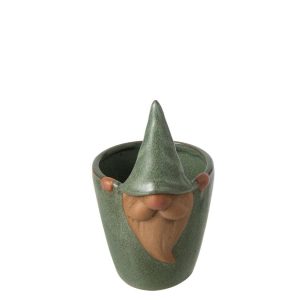 FLOWERPOT GNOME STONEWARE GREY-GREEN SMALL