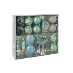 BOX OF CHRISTMAS BAUBLE POLYSTYRENE SILVER/BLUE