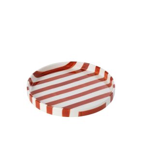 PLATE STRIPED STONEWARE COGNAC/WHITE SMALL