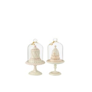 CAKE BELL RESIN WHITE/PINK ASSORTMENT OF 2