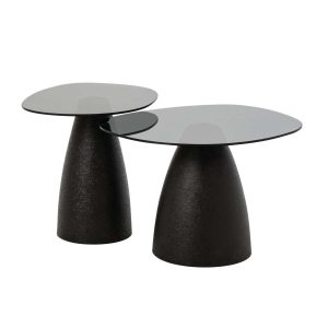 SET OF 2 COFFEE TABLE GLASS BLACK