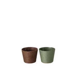 FLOWERPOT PAPER DARK GREEN/DARK BROWN EXTRA SMALL ASSORTMENT OF 2