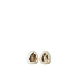 RABBIT IN EGG PORCELAIN WHITE/BEIGE SMALL ASSORTMENT OF 2