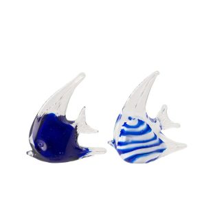 PAPERWEIGHT FISH STRIPED GLASS BLUE SMALL ASSORTMENT OF 2