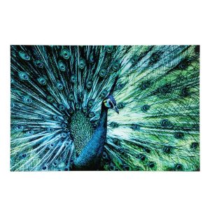 WALL DECORATION PEACOCK GLASS BLUE/GREEN