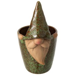FLOWERPOT GNOME STONEWARE GREEN/BROWN LARGE