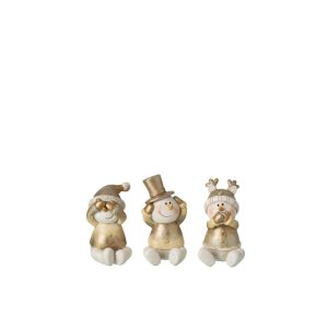 SNOWMAN SEE/HEAR/SPEAK STONE WHITE/GOLD ASSORTMENT OF 3
