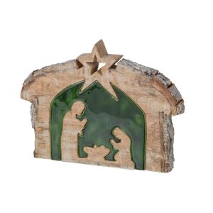 NATIVITY BARK MANGO WOOD NATURAL/DARK GREEN LARGE