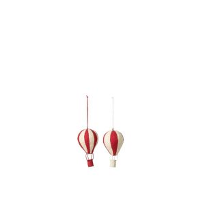 HANGER AIR BALLOON STRIPED PAPIER-MÂCHÉ WHITE/CHRISTMAS RED SMALL ASSORTMENT OF 2