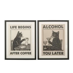POSTER CAT + DRINK MDF BLACK/WHITE ASSORTMENT OF 2