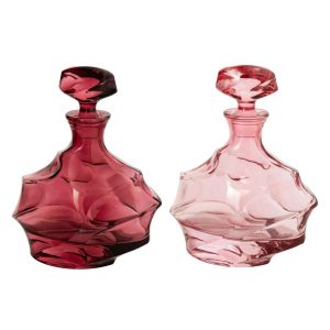 CARAFE GOLDEN RIM RELIEF GLASS BURGUNDY/LIGHT PINK ASSORTMENT OF 2