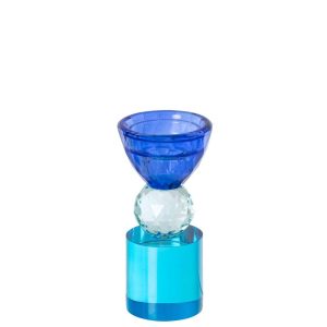 CANDLE HOLDER GLASS BLUE/AZURE BLUE