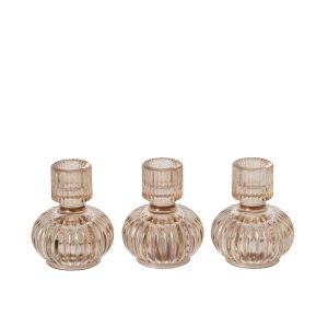 BOX OF 3 CANDLE HOLDER GLASS BEIGE