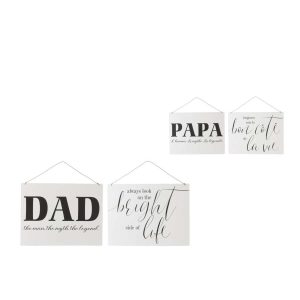 PLACARD TEXTS ENGLISH LIFE DAD METAL WHITE/BLACK ASSORTMENT OF 2