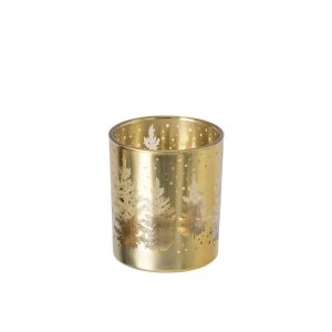 CANDLE HOLDER TREE GLASS GOLD MEDIUM