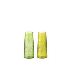 VASE LEAVES GLASS GREEN SMALL ASSORTMENT OF 2
