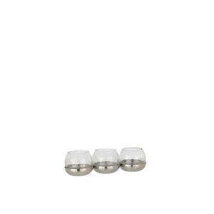 TEALIGHT HOLDER 3 BALL CRAQUELURE GLASS/STAINLESS STEEL SILVER