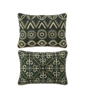 CUSHION RECTANGLE GEOMETRIC COTTON OLIVE/LIGHT BEIGE ASSORTMENT OF 2