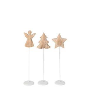 ANGEL + TREE + STAR PAULOWNIA WOOD WHITE/NATURAL SMALL ASSORTMENT OF 3