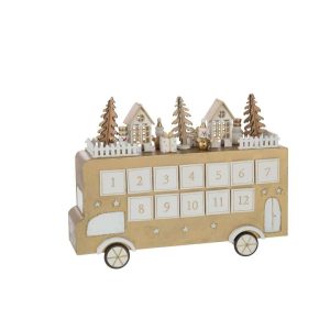 BUS ADVENT CALENDAR PLYWOOD GOLD COLORED/WHITE