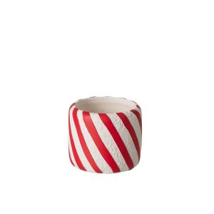 FLOWERPOT STRIPED CEMENT CHRISTMAS RED/WHITE SMALL