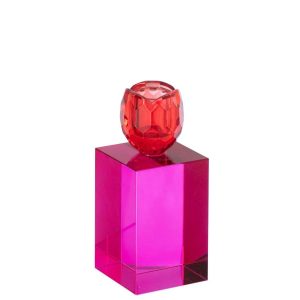 CANDLE HOLDER RECTANGLE GLASS CHRISTMAS RED/FUCHSIA MEDIUM