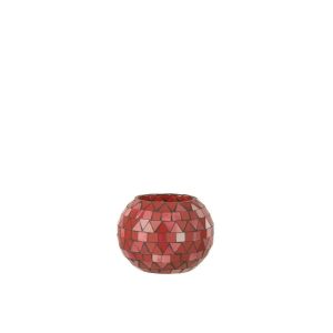 TEALIGHT HOLDER MOSAIC TRIANGLE GLASS RED/PINK SMALL