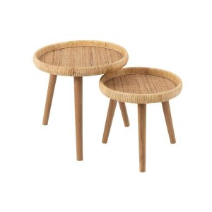 SET OF 2 SIDE TABLES LURNE RATTAN/FIR WOOD NATURAL