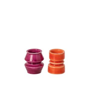 CANDLE HOLDER IRON ORANGE/FUCHSIA ASSORTMENT OF 2