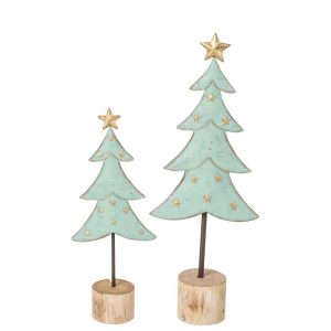 SET OF 2 TREE IRON LIGHT BLUE/GOLD