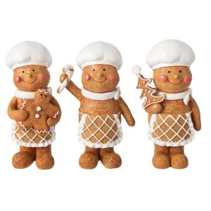 GINGERBREAD COOKING POLYRESIN BEIGE/WHITE LARGE ASSORTMENT OF 3
